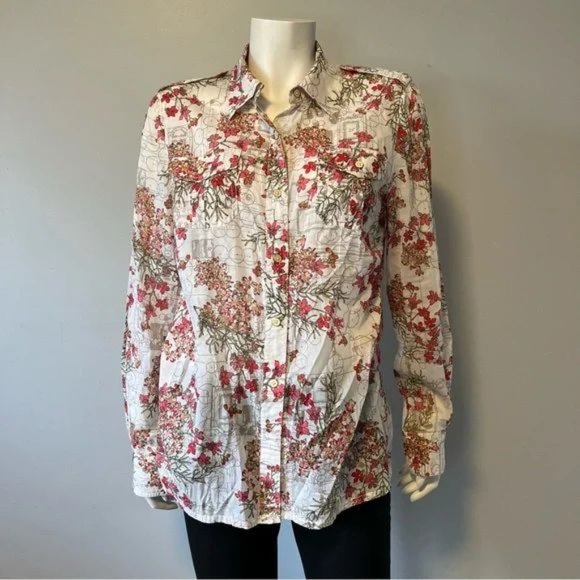 TORY BURCH Floral Print Long Sleeve Button-Up Top size 14 US - Picture 4 of 7